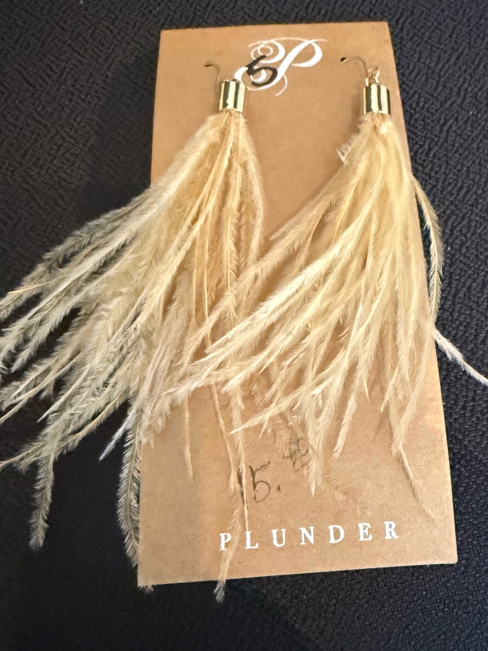 Plunder Gold-Capped Beige Feather Tassel Earrings